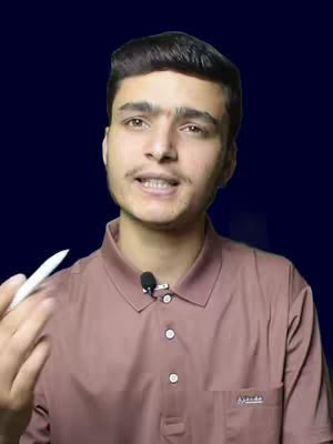 A young man with short, dark hair is centered against a deep blue background. He's wearing a brown collared shirt, and a small microphone is clipped to the collar. With a pen in his left hand, he gestures as he speaks.