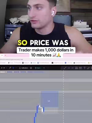 The cover image shows a man speaking to the camera with a laptop in front of him displaying a financial chart. The text overlay says "SO PRICE WAS" above the text "Trader makes 1,000 dollars in 10 minutes".