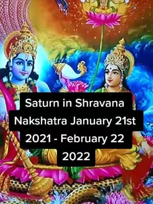 The cover image features a colorful illustration of Hindu deities. Two figures with ornate headdresses and jewelry are centrally positioned against a backdrop of swirling colors. The primary text overlay is a black rectangular box with white text displaying the video's astrology-related message. The overall composition is vibrant and spiritual, reflecting the video's astrological theme.