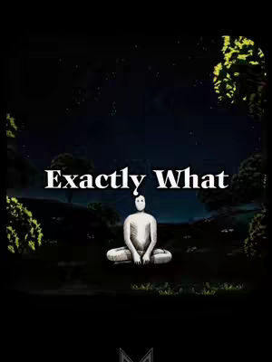 A digitally rendered image depicts a figure in a white, featureless form seated in a lotus position, with a background of a subdued, starlit night and a shadowed landscape with trees at the edges.