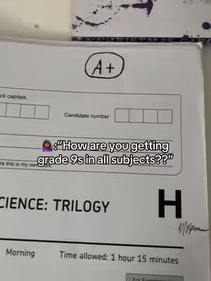 An exam paper is shown. The paper has a grade A+ at the top, along with details for the subject, time, and subject. An overlaid text bubble with the quote is on top of the paper.