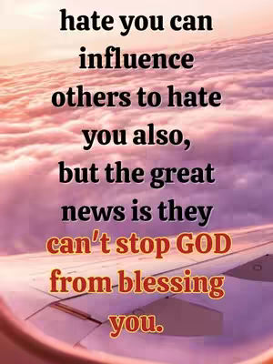 The cover image depicts an airplane wing viewed from inside the plane, looking over a cloudy sky. Superimposed text in a bold, sans-serif font conveys a message of faith and reassurance against negativity.