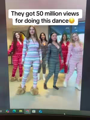 The cover image of this video shows a group of six young women in coordinated pajamas walking towards the camera on the right. The text overlay on the top reads, 'They got 50 million views for doing this dance'.
