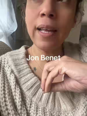 The cover image features a close-up of a woman's face as she speaks. Text that says "Jon Benet" is positioned below her chin.