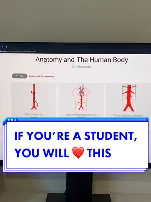 The cover image shows a computer screen displaying a webpage titled "Anatomy and The Human Body". The screen features a grid of anatomical illustrations, a bright overlay stating "IF YOU'RE A STUDENT, YOU WILL ❤️ THIS",.