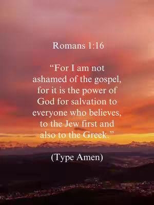 The cover image features a sunset over a mountain range. A Bible verse is displayed in white text, and beneath the verse, there is an instruction 'Type Amen'.