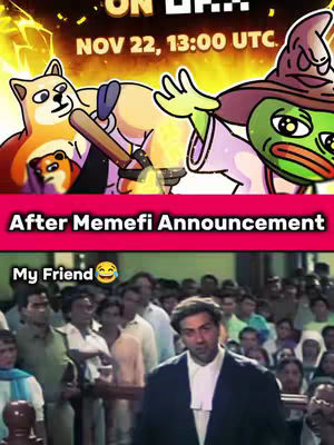 The image is a split view, the top part shows a cartoonish graphic with a dog-like character, wizard frog, and event text. The bottom part shows a scene from a movie with a man in a suit. Text overlays are present on both halves.