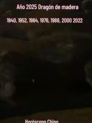 The image shows a dark background with white text overlays. The text includes the title "Año 2025 Dragón de madera" and various years. At the bottom, the words "Horóscopo Chino" are visible.