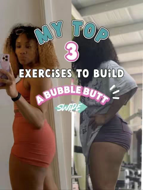 The cover image is a split view. On the left, a woman is taking a selfie in front of a mirror, wearing a bright orange workout set, and the right showcases a woman from the back demonstrating how the exercises develop the back.
