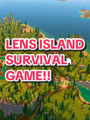 An aerial view of a lush green island with a vibrant blue sea and sky. The island has a mix of dense forests and clearings, with mountains and cliffs adding to the landscape's texture. The text overlayed on the image in large, bold, colorful font, stating the game's title.