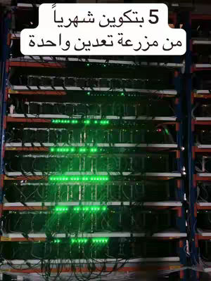 The cover image shows a view inside a crypto mining farm. Racks of servers filled with mining rigs are displayed. The photo is well-lit with green glowing lights.