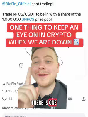 A man with fair skin and short brown hair is pointing towards the viewer. The image is overlaid with a red rectangle with white text, reading "ONE THING TO KEEP AN EYE ON IN CRYPTO WHEN WE ARE DOWN". Below this is another red rectangle containing the words "THERE IS ONE". The background appears to be a social media feed.