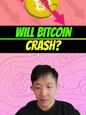 The cover image shows a man with short black hair in front of an abstract pink background. A financial graphic with an upside-down bitcoin and falling arrow appears in the top section which is segregated by a black bar containing the text 'WILL BITCOIN CRASH?'.