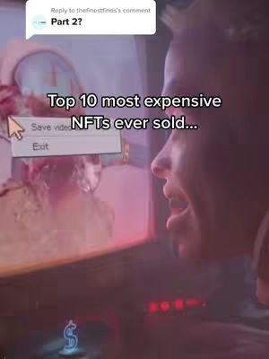 The cover image shows a person reacting to a screen, with overlaid text indicating a top 10 list of expensive NFTs.