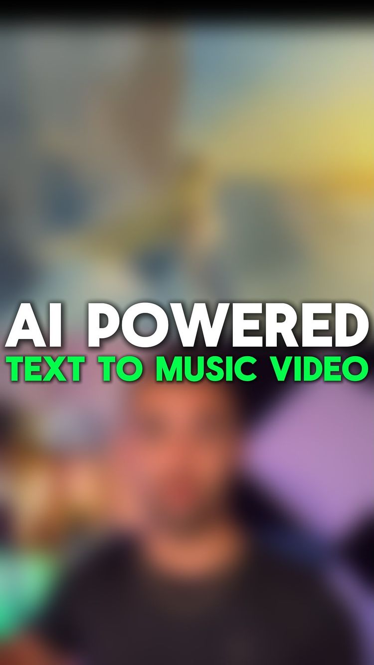 The cover image shows a blurred foreground with a person, likely the creator, in front of a blurred background. Overlayed on top is large, white text with a green outline that says 'AI POWERED TEXT TO MUSIC VIDEO'. The overall composition is designed to attract attention to the video's topic.