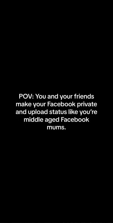 A vertical image with a solid black background. Centered on the image, there is white text conveying a comedic observation about Facebook users. The text is straightforward and easy to read.