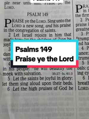The cover image shows a page from the Bible, with the text of Psalm 149 visible. A colored rectangular text overlay is used to highlight the Psalm number and title.