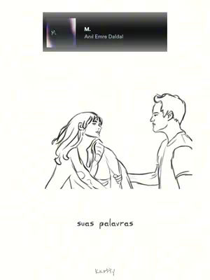 The cover image shows a line drawing of a man and a woman facing each other. The woman has long hair and is looking at the man, who is looking back at her. Above them is a graphic that looks like a music player interface. Below the couple is the text 'suas palavras'.
