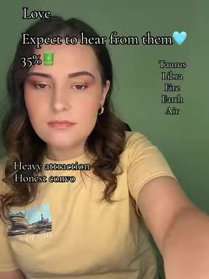 A selfie-style shot features a person with light skin and dark hair, angled slightly towards the camera. The person is wearing a yellow t-shirt. Overlay text is present at the top and bottom, and additional text on the right side. The background is a solid green.
