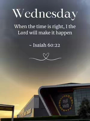 A vertical cover image featuring a sky at sunset with a city building and text overlay. The sky is a mix of orange and gray, with a building that has a white roof and dark windows. The text is white and includes the word 'Wednesday,' followed by an inspirational quote from Isaiah 60:22. A heart-shaped graphic is below the quote.