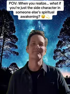 The cover image features a man in the foreground with a subtle smile, set before a starry, blue-purple night sky with silhouetted trees on either side. Text at the top reads "POV: When you realize... what if you're just the side character in someone else's spiritual awakening?"