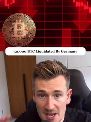 The cover image presents a man speaking in front of a background showing a Bitcoin coin, a red downward trend graph, and overlaid text about Bitcoin liquidation.