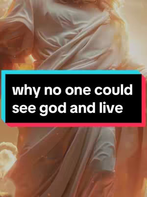 The image shows a person shrouded in white robes with bright golden light behind it. A black rectangular box with white text overlay sits in the center, the text reads "why no one could see god and live."