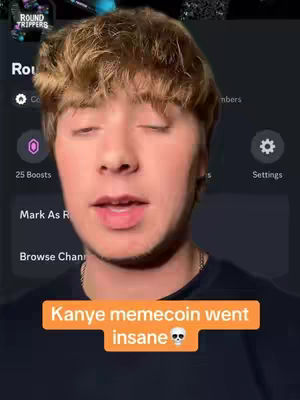 A young man with light skin and light brown hair, is the central focus, and he is positioned in the foreground. He is wearing a dark t-shirt. Behind him, a mobile app interface provides the backdrop, featuring dark gray and white colors and various icons. A text overlay at the bottom of the frame features a red and white font on a dark orange background, along with a skull icon.