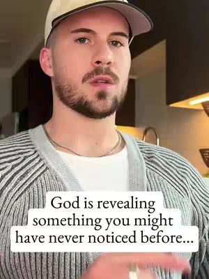 A man in a white shirt and grey cardigan, wearing a baseball cap. Text overlay on the image that reads: God is revealing something you might have never noticed before...