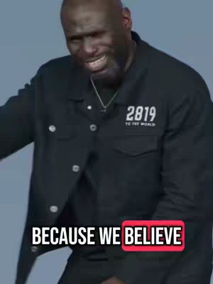 The cover image features a dark-skinned man with a shaved head, wearing a dark jacket. The man is mid-action, gesturing with his hands, possibly speaking or making a point. Below him, the text overlay reads "BECAUSE WE BELIEVE" in bold white letters, set against a red background.