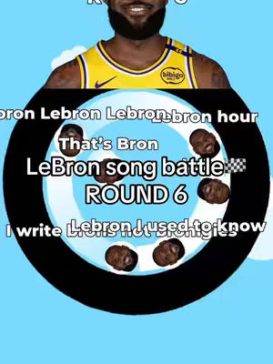 The cover image features a multi-layered design against a light blue, cloudy background. At the top, a blurred close-up of LeBron James is present. A circular graphic in the image's center contains text which partially overlays several smaller images of LeBron James's face arranged around it. Text such as 'LeBron Song Battle' and 'Round 6' are included in the design, with additional overlaid text like 'I write' also included.