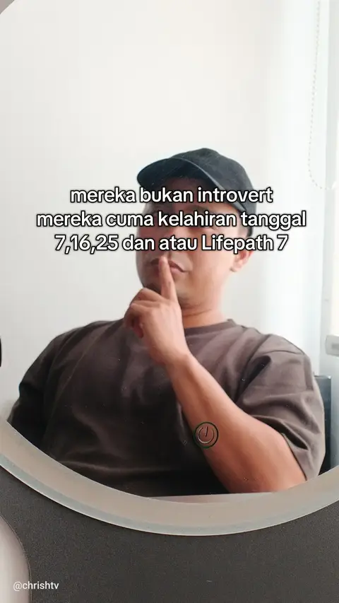 A man wearing a black cap and a brown shirt is seen in front of a mirror with text overlayed on the image. The man is holding his index finger to his lips as if to signal silence. Behind him is part of a white wall.