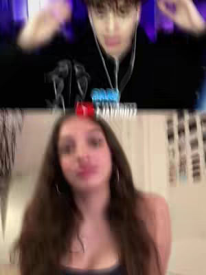 The image is split horizontally. The top half shows a blurred image of a young man wearing a black hoodie, seen from the chest up. The bottom half features a similarly blurred view of a young woman with long hair, also a close-up from the chest up.