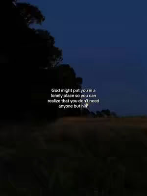 A dark image depicting a landscape under a twilight sky. Silhouetted trees and a field occupy the lower portion of the image, while a gradient of dark blue suggests the sky. Text overlayed in the center of the image displays a quote.