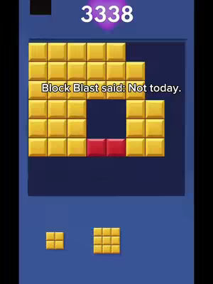 The cover image displays a mobile game screen with a puzzle featuring yellow and red blocks. Text overlay says 'Block Blast said: Not today.'