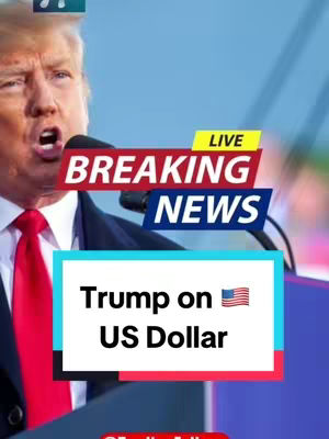 The cover image features a close-up shot of Donald Trump speaking into a microphone. Overlayed text states, 'Breaking News' with an American flag graphic and the text, Trump on US Dollar. The background is blurred, focusing attention on Trump and the text.