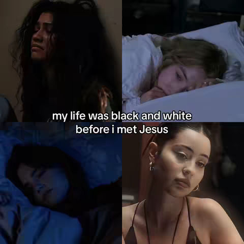 A split-screen image showing four different women in various settings. The top left shows a woman with long, dark hair looking distraught; the top right depicts a woman in bed asleep; the bottom left shows a woman lying down in bed; and the bottom right shows a woman looking at the camera with a neutral expression.