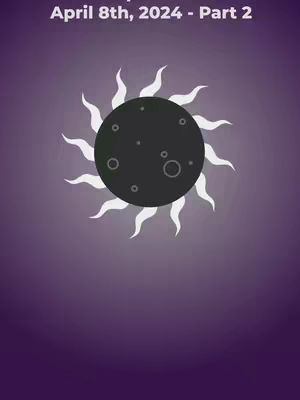 A stylized image featuring a solar eclipse graphic. The eclipse is depicted as a dark gray circle, possibly representing the moon, centered and partially obscuring a white, stylized sun with rays. The background transitions from a deep purple at the top to a lighter shade towards the bottom.