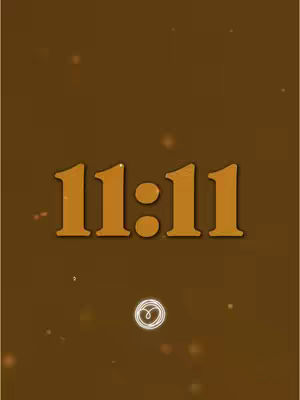 A cover image featuring the numbers 11:11 in a golden-yellow hue against a brown backdrop. Small, subtle sparkles are scattered throughout the background. Below the numbers is a white, stylized spiral design.