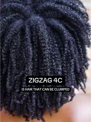 Close-up view of black, densely textured hair with a 4C hair pattern, styled in a way that appears clumpy. The hair fills the frame, with a small rectangle overlaid, containing text. The background is a blurred skin tone.