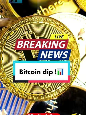 The cover image displays a stylized Bitcoin coin with the text overlayed as "BREAKING NEWS" and a note about a price dip. The background has other Bitcoin coins and a blue and white sign.