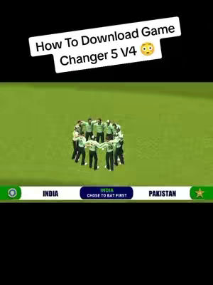 The cover image shows a video game scene with a group of people in green uniforms forming a circle on a green field. Above is a text overlay with the title "How To Download Game Changer 5 V4" and a surprised emoji. At the bottom, there's a banner with country names and flags, indicating the game's theme.