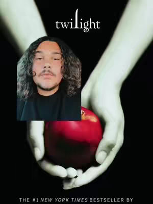 The cover image is a composite featuring the 'Twilight' book cover design, with a close-up image of a person's face overlaid. The book cover displays two hands holding a red apple against a black background, and the title 'twilight' at the top. The human face, likely the creator, is a square overlay in the mid-left, looking directly at the viewer. The layout is straightforward, with the focus on the creator and the book cover's visual theme.