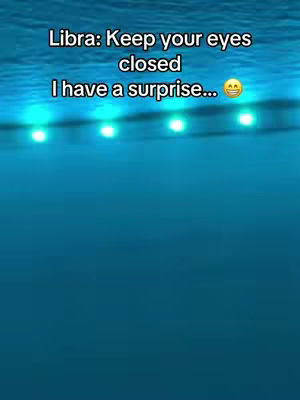 The cover image shows a deep blue background with a ripple effect, and the top section features a line of bright, evenly spaced, white lights. The overlaid text, positioned at the top, reads a message related to Libra, asking viewers to keep their eyes closed, with an added smiley emoji.