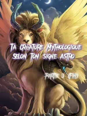 The cover image showcases a mythical creature, a lion-like figure with large, golden wings, horns, and detailed snake wrapped around it. The composition is centered, with the creature dominating the frame against a backdrop of a night sky with a crescent moon.