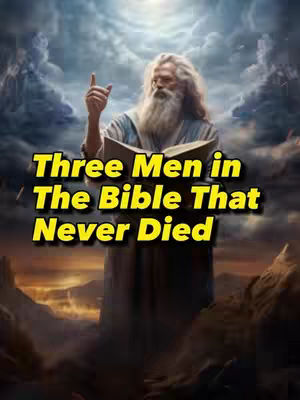 A digitally painted image depicts a man with long white hair and a full beard, dressed in a robe, holding an open book and raising his index finger. The background features a cloudy sky with a light source, likely indicating a divine or celestial context. Bold, yellow text overlays the image.