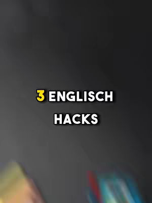 The cover image features a dark, blurred background with the text "3 ENGLISCH HACKS" prominently displayed in the center. The numbers are in a bright yellow, while the text is white with a subtle shadow effect, making it stand out against the background. The composition is simple, focusing directly on the key message of the video.