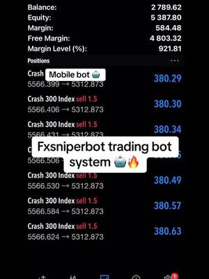 The cover image shows a mobile phone screen displaying a trading bot interface with financial data such as balance and margin levels. A white box with the text \"Fxsniperbot trading bot system\" is overlaid in the center of the image. Below the text overlay, several lines of numerical data are visible, most likely representing market activity.