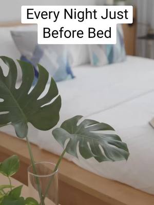 The cover image showcases a bedroom scene with a bed featuring white bedding and pillows. A large, green plant is also present. The text overlay reads, 'Every Night Just Before Bed'. The composition is well lit, with a focus on the bedroom's peaceful and serene atmosphere.