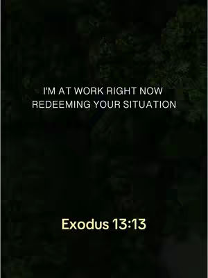 A simple image featuring a dark background with text overlays. The top text reads, 'I'M AT WORK RIGHT NOW REDEEMING YOUR SITUATION', and below this is the Bible reference 'Exodus 13:13' in a contrasting yellow font.